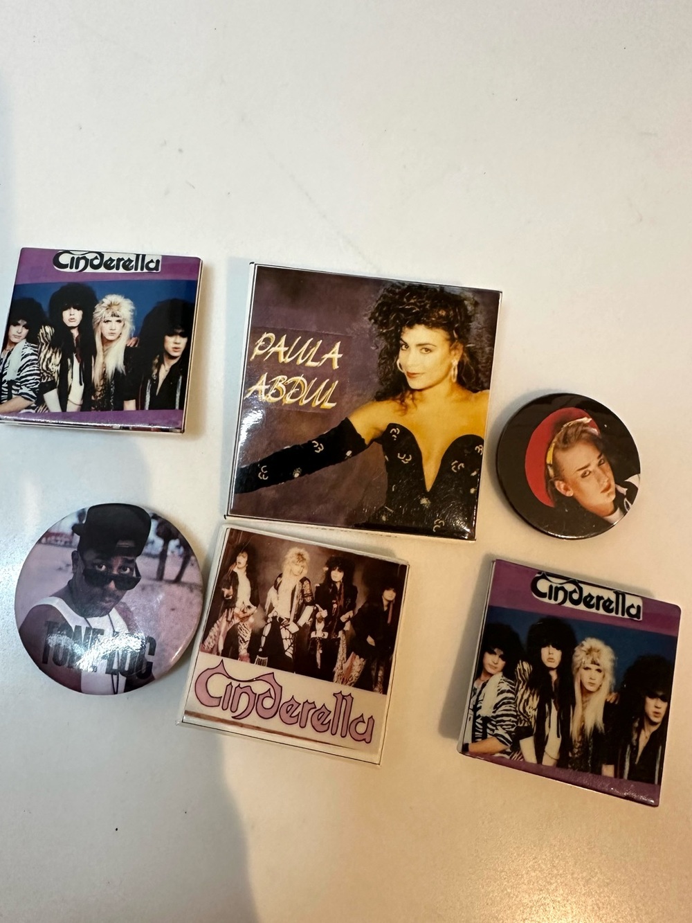 Vintage 80s Music Pinback Button Lot Cinderella Paula Abdul LL Cool J Rock Pop